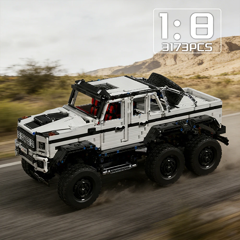 1:8 Scale 3713 PCS 6x6 Off-Road SUV Static White Kit Technical Pickup Truck Car Building Blocks Vehicle Boys Adults MOC DIY Gift