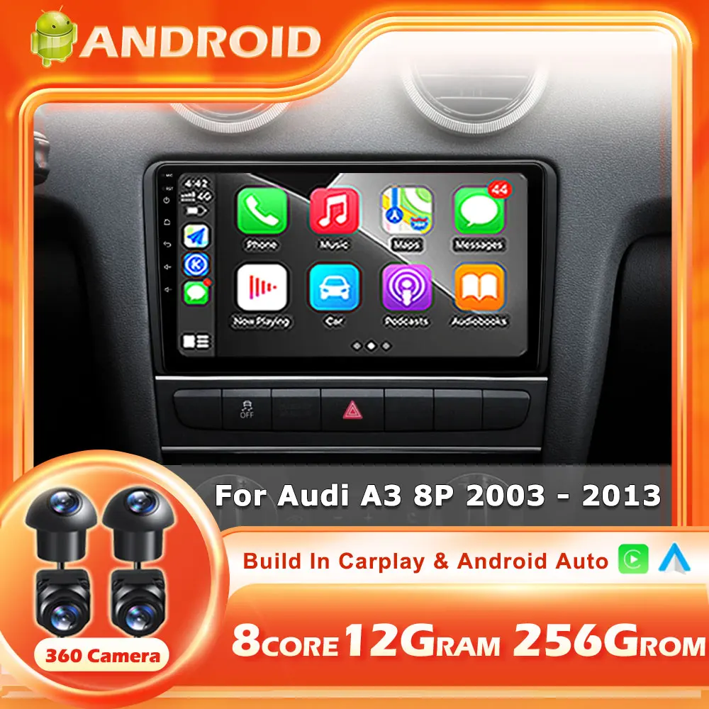 

Carplay Auto GPS Navigation Radio Multimedia Player Android14 For Audi A3 8P 2003-2013 NO 2din Head Unit video Stereo Car Radio