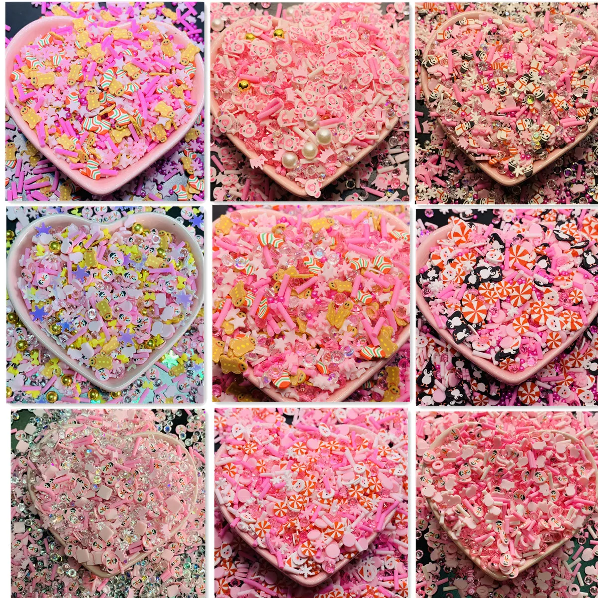 50g Mixed Pink series Christmas Theme Slices Polymer Clay Sprinkles for Crafts Decor DIY Slime Shaker Cards Filler Accessories