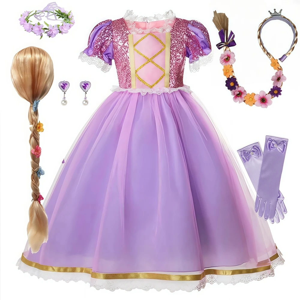 Girl Princess Dress Children Purple Costume Movie Tangled Kids Cosplay Carnival Party Vestido Birthday Christmas Outift 2-10Yrs