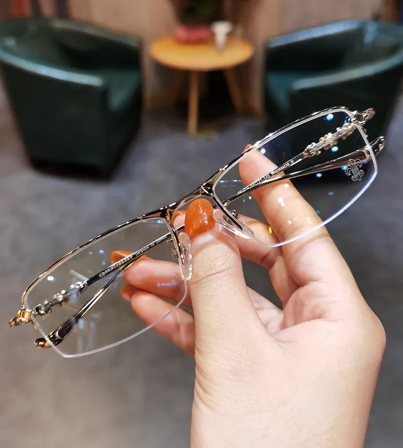 0 To -6.0 Myopia Glasses Anti Blue Light/ Photochromic Versatile Men's Business Glasses Half Frame Myopia Glasses