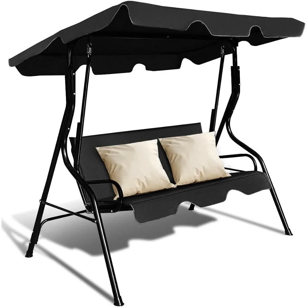 

Black Outdoor 3 Seats Sunshade Swing Bench Loveseat with Angle Adjustable Canopy Patio Porch Swing Chair Hammock Glider Sturdy S