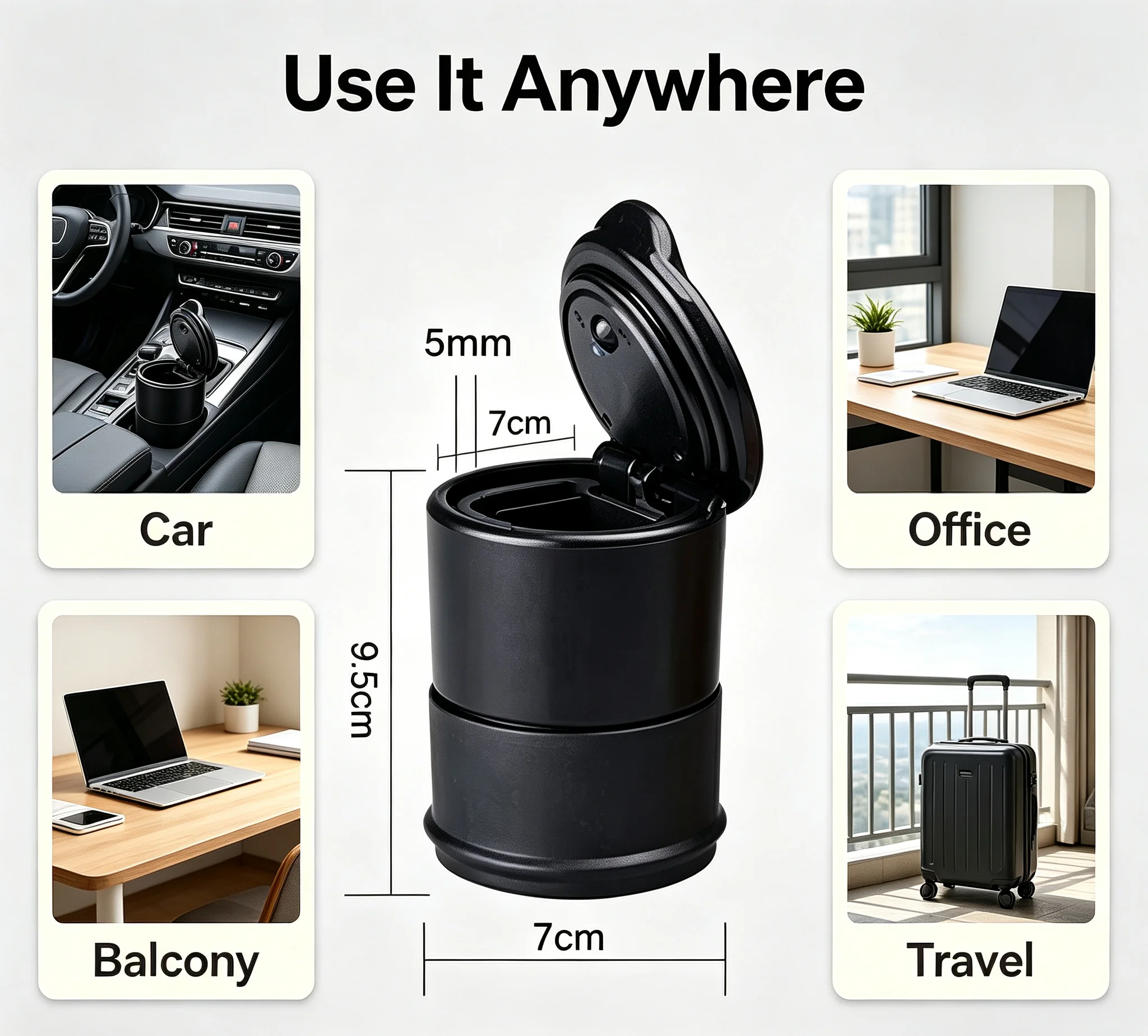 Car Cup Holder Ashtray With Lid Anti‑Fly Ash Detachable Portable Vehicle Ash Cylinder Smokeless Easy Clean For Most Cars Interi
