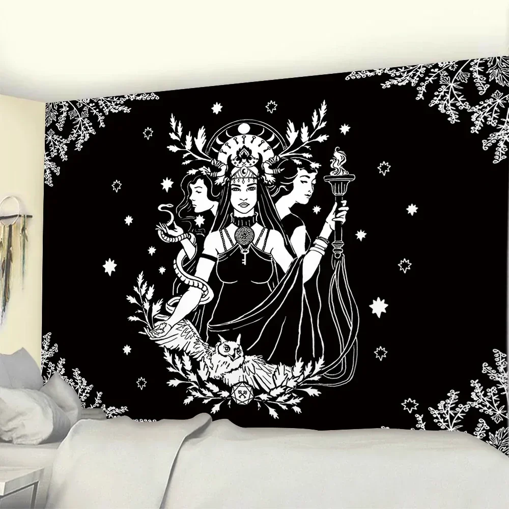 Goddess Hecate Tarot Divination Home Decor Witchcraft Tapestry Mandala Wall Decor Hippie Boho Moon Phase Tapestry Sofa Blanket