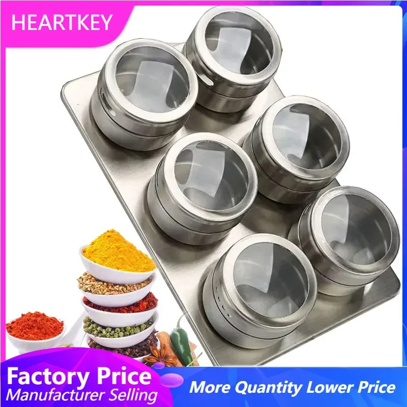 

Magnetic Spice Jars Stainless Steel Spice Sauce Storage Container Clear Lid Spice Tins Sealed Barbecue Storage Box with Rack