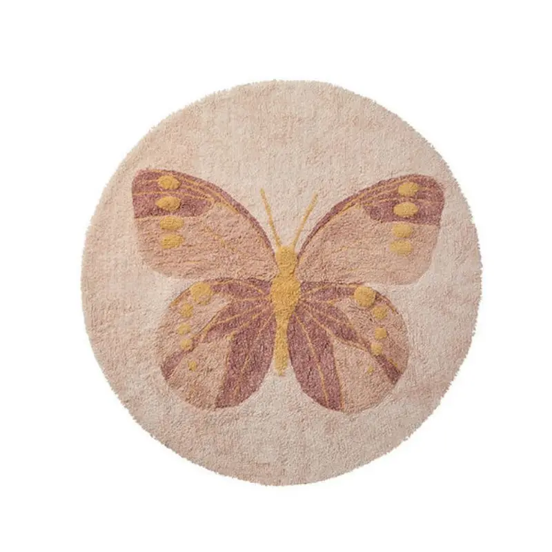 Butterfly Fluffy Carpets for Living Room Round Bedroom Beside Rugs Shaggy Baby Rug Soft Plush Nursery Play Mat for Children