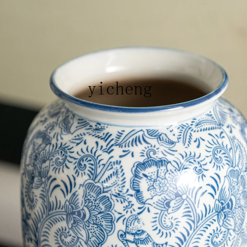 FY Ceramic Vase Blue and White Porcelain Study Room Calligraphy and Painting Storage Desktop Decoration Ornament