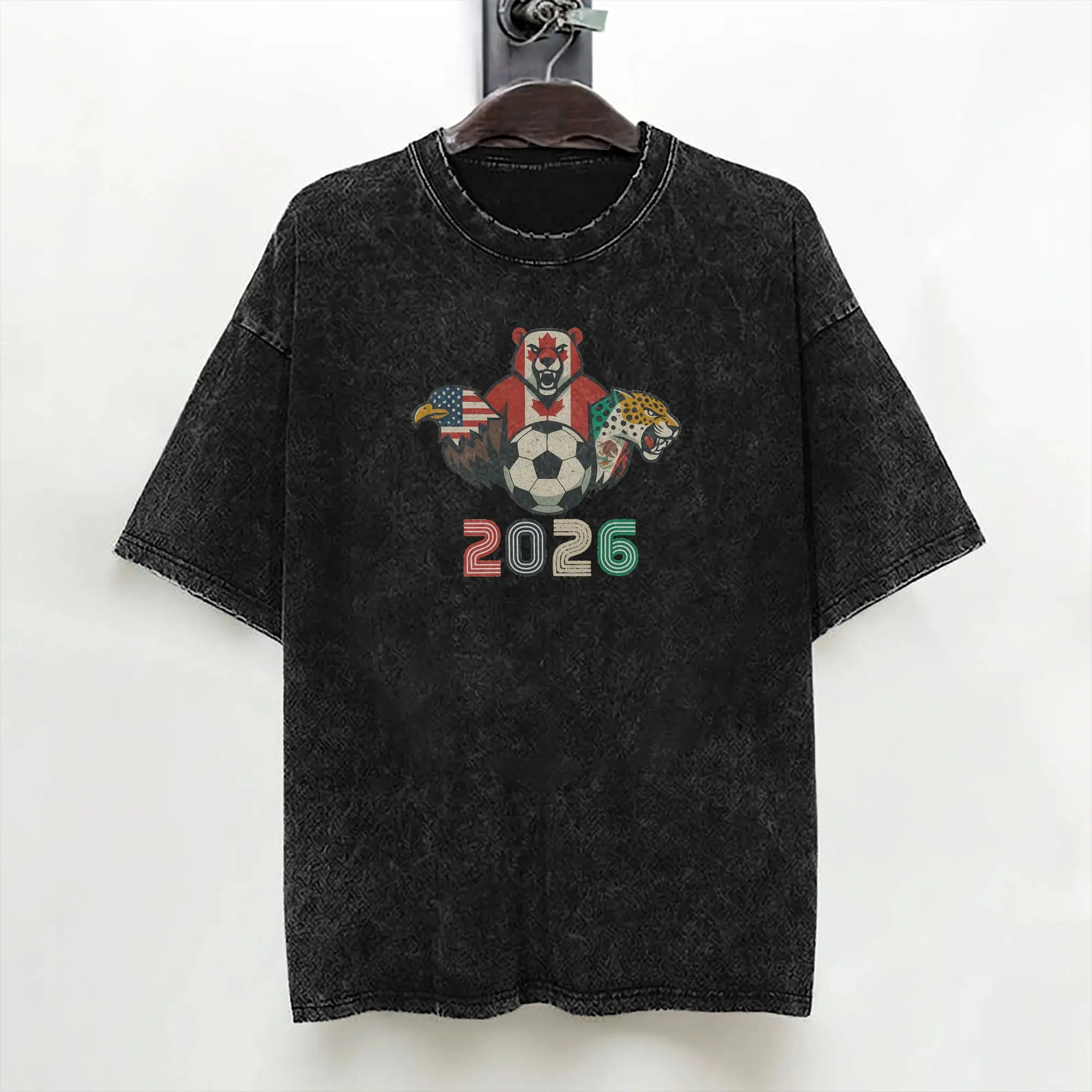 Usa Canada Mexico Soccer 2026 T Shirts Washed Short Sleeve Street T-Shirt Football Match Retro Men Women Streetwear Graphic Tees