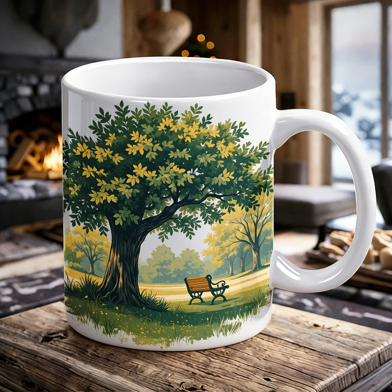 

Watercolor Summer Park Big Tree Ceramic Mug, coffee cup, milk cup, office tea cup, drinking cup, fade-resistant,gift for friends