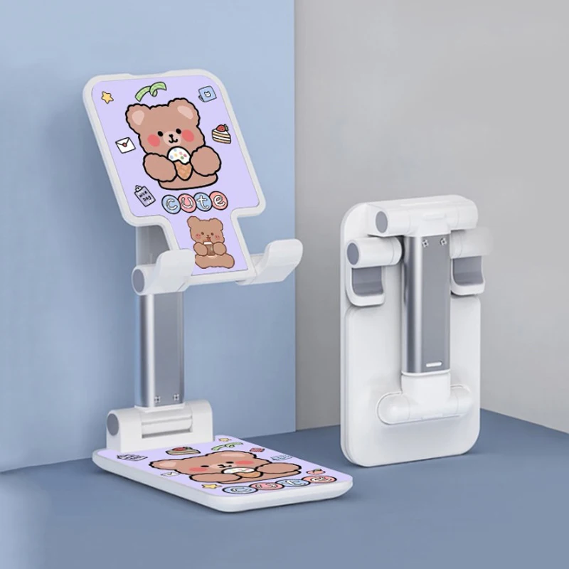 Cute Bear Print Foldable Phone Holder Metal Desktop Tablet Holder Extend Support Desk Mobile Phone Holder Stand For iPhone