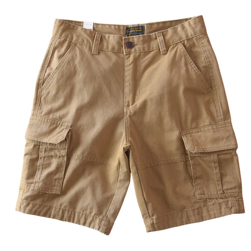 2025 verão novo americano retro tecido multi-bolso carga shorts masculino amekaji 100% algodão lavado casual calças retas de 5 pontos