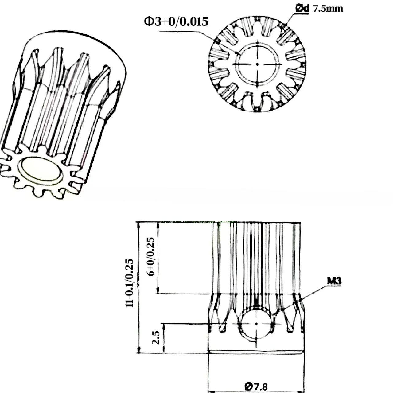 Stainless Steel Motor Gear 0.5M 13 Teeth 3mm Straight Tooth Hobbing for Small Electric Toys Remote Control Model Car