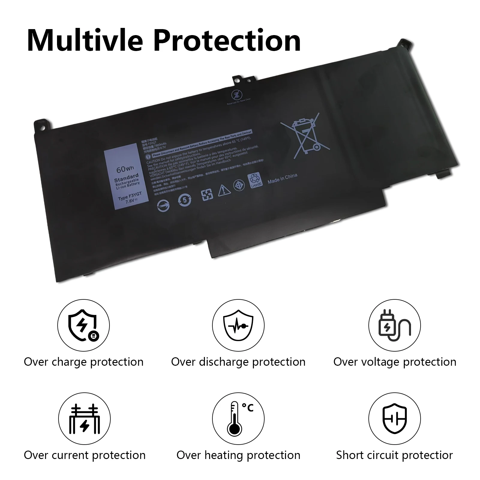 60Wh F3YGT Laptop Battery for Dell Latitude 12 7000 7280 7290/13 7000 7380 7390 Series DM3WC 0DM3WC DM6WC 2X39G KG7VF V4940 451-