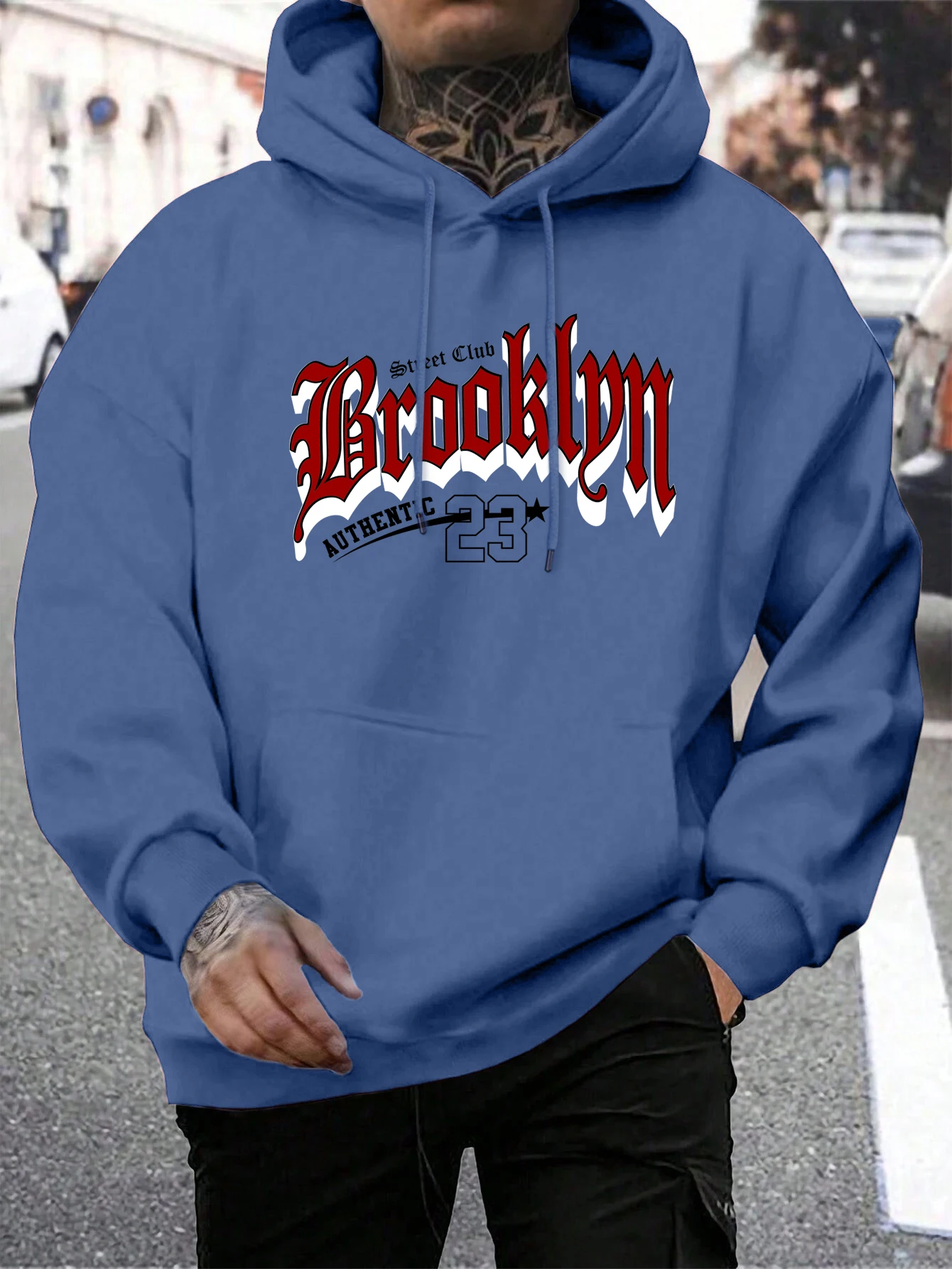 Brooklyn 23 Letter Print Men'S Pullover Fashion Warm Hoodie Casual Pocket Man Hooded Autumn Big Size Streetwear