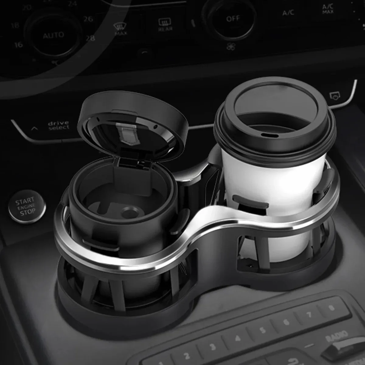 1PC 차량용 컵홀더 이중 물컵 거치대 탈부착 가능 설치 베이스 수납 랙 차량용 음료 랙 커피/밀크티/보온병 컵용