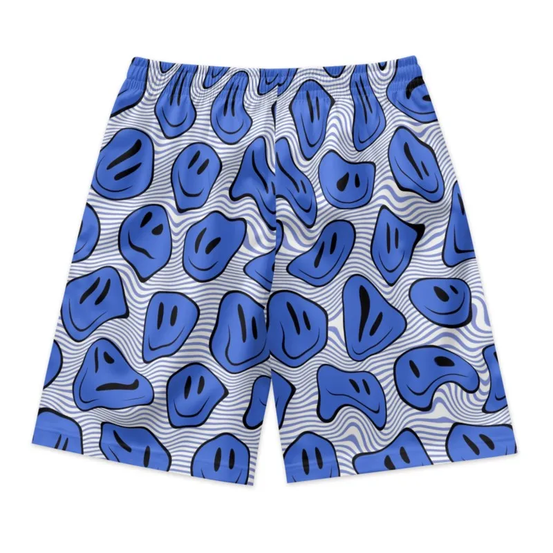 Blue Smiley Face Print Men's Drawstring Waist Polyester Shorts Quick Dry Breathable Beach Shorts Casual Sport Shorts