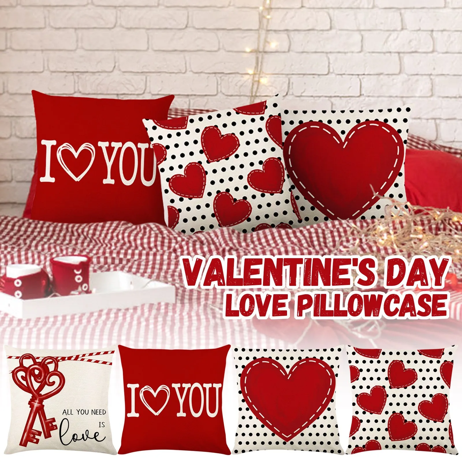 2025 New 1pcs Valentine'S Day Red Letter Printed Pillowcase Linen Love Print Valentine'S Day Home Decorative Pillowcase 45x45cm