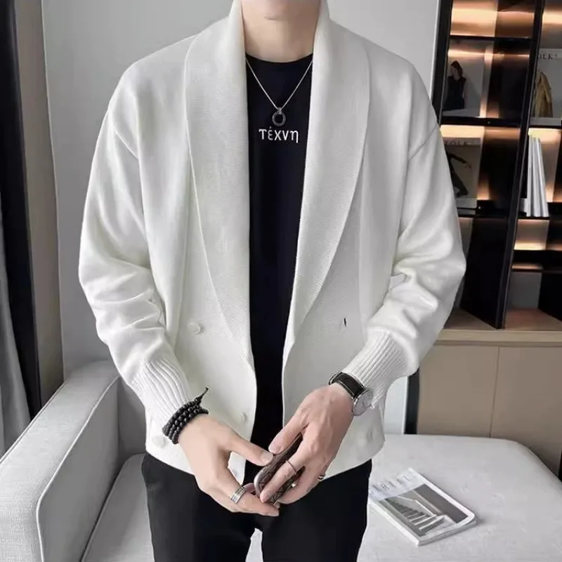 Cardigan Sweater Men's Autumn and Winter Korean Style Loose Knitted Jacket Casual Solid Color Top