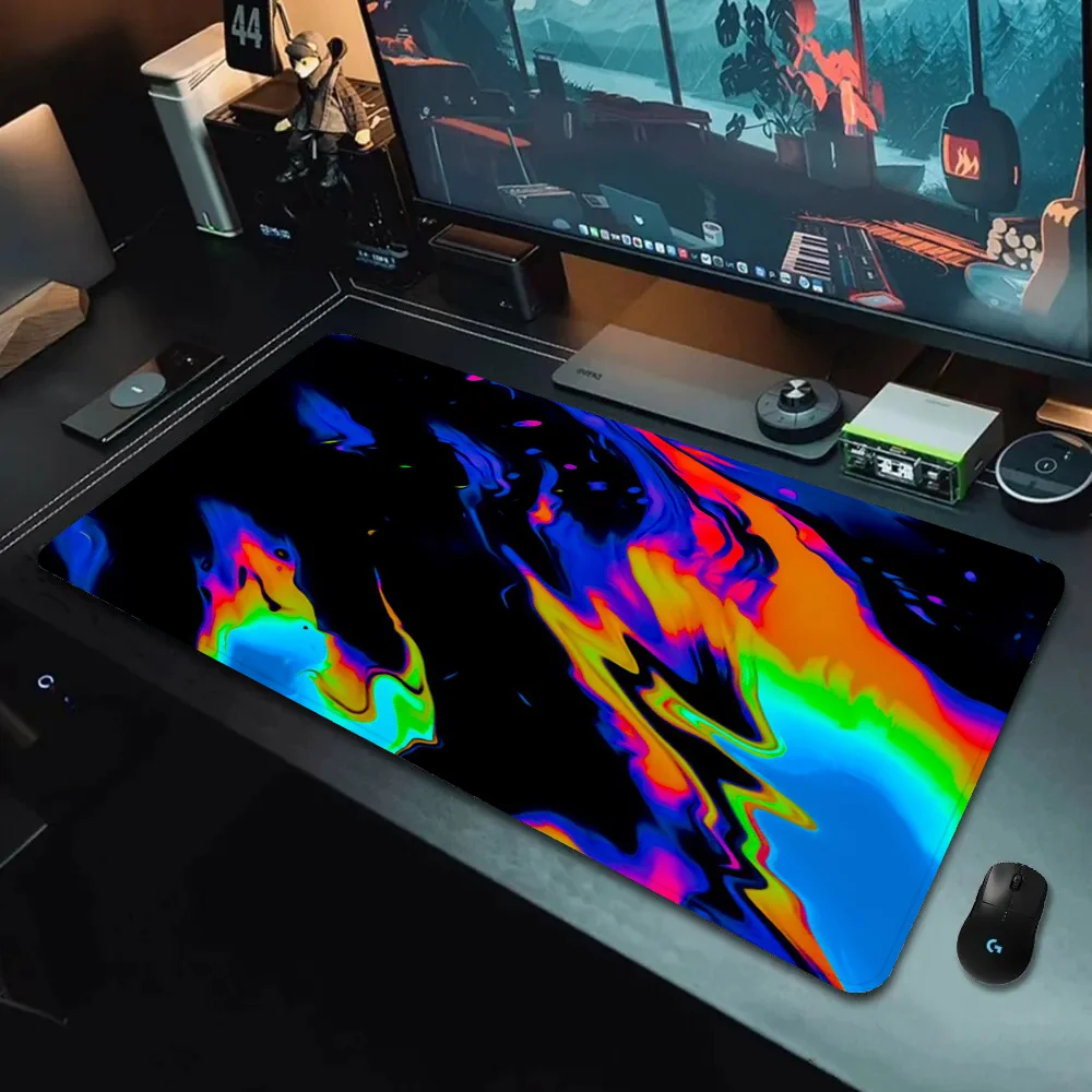 لوحة ماوس ألعاب من السيليكون بنمط غير منتظم ملون بحافة كبيرة وقفل لوحة المفاتيح ولوحة المفاتيح مع حصيرة طاولة مضادة للانزلاق