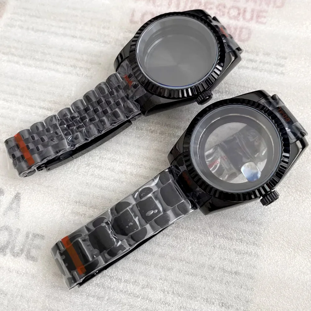 

Black 36mm 39mm Luxury Watch Case Strap For Datejust Nh35 Nh36 Nh34 Movement 28.5mm Dial Sapphire Glass Case and Strap