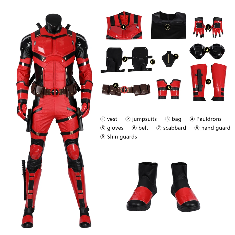 Halloween Carnival Super Hero DP3 Wade Wilson Red Soldier High Quality Cosplay Clothing Boys Combat Suit Tights and Accessories