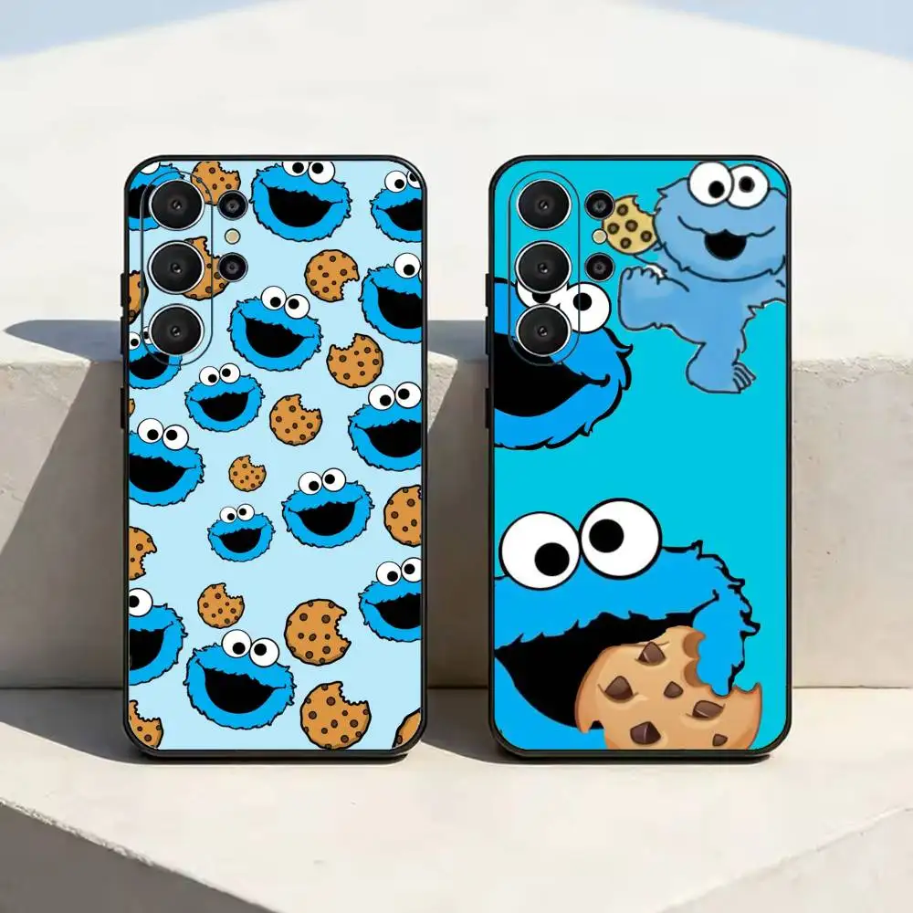 Cut Cartoon C-Cookies Monster Phone Case For Samsung S25,S24,S21,S22,S23,S30,Ultra,S20,Plus,Fe,Lite,Note,10,Black Cover
