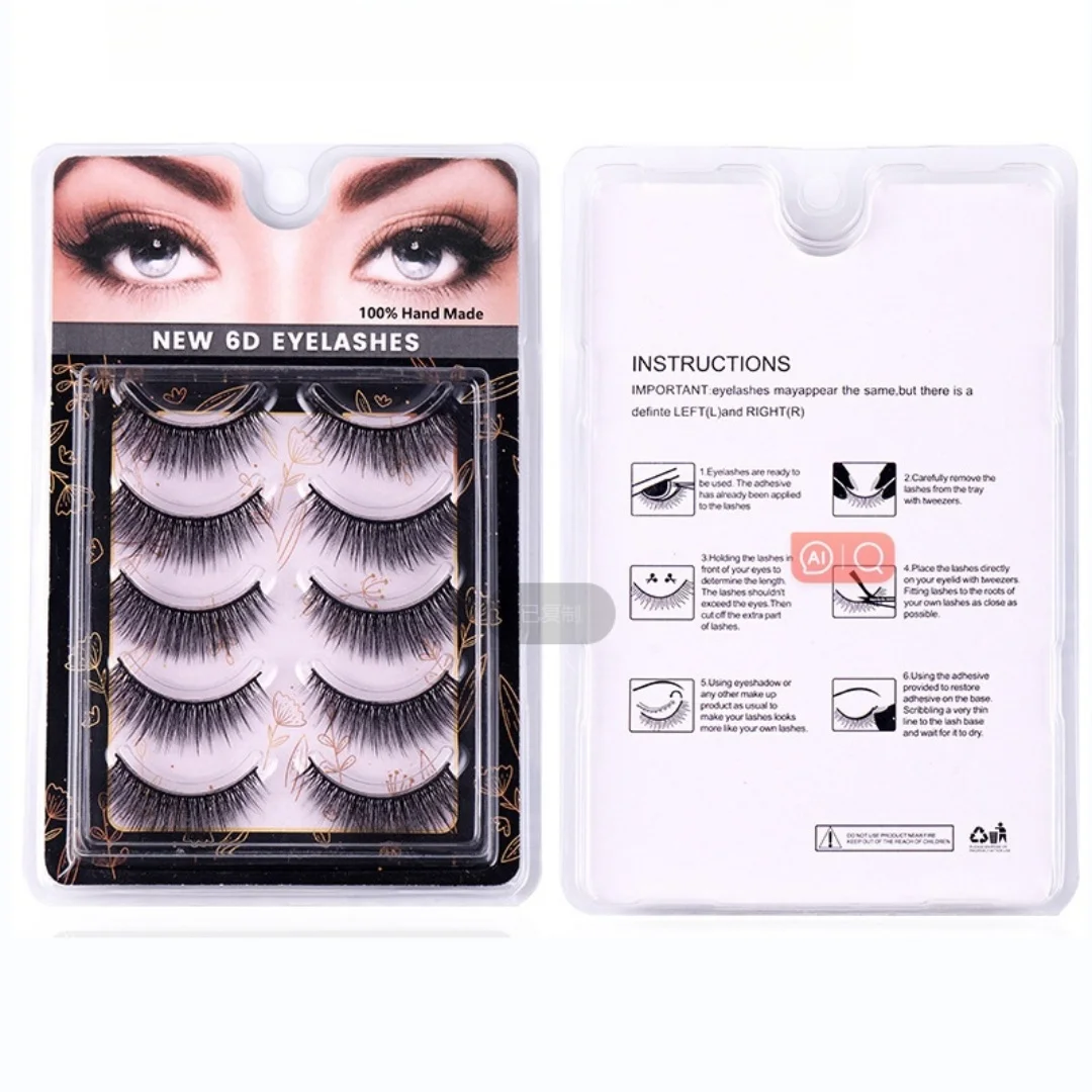 5 pairs of natural long cross fluffy thick curly cat eye eyelashes reusable self-adhesive eyelashes