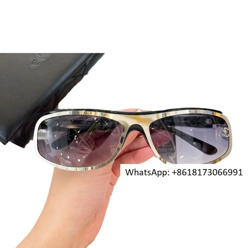 Xiaoxiang Sunglasses 23N Ski Series Eye Protection, Sunshade, UV Protection, Light Luxury Silver Frame, Curved Y2K