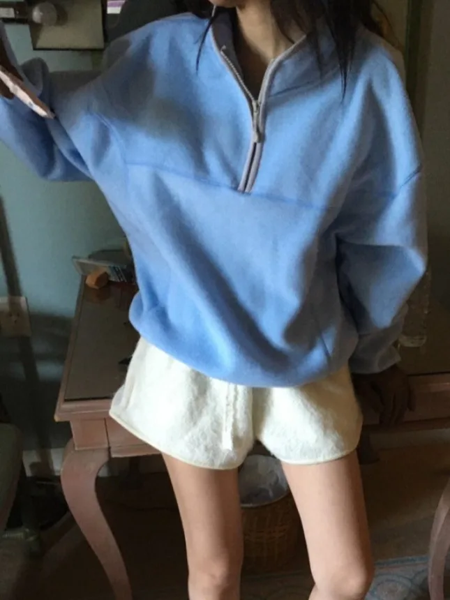 Solto oversized Fce pulôver com capuz feminino cor ocular nova chegada outono inverno Dstring f zíper gola suor...