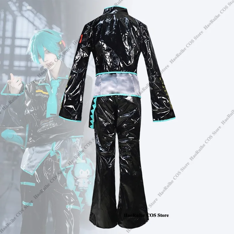 อะนิเมะ Mikuo รุ่นชายคอสเพลย์เครื่องแต่งกายวิกผมสีเขียวชุดสีดํา PU หนังเสื้อแจ็คเก็ตแฟนซีฮาโลวีนชุดปาร์ตี้ผู้หญิงผู้ชาย