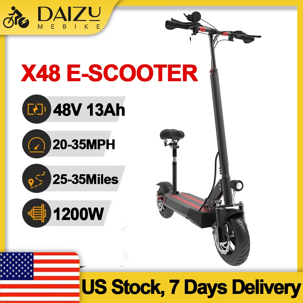 

1200W Folding Electric Scooter with Seat 48V 15Ah Lithium Battery up to 35 Miles 35 MPH Fast Adults Electric Scooter with Lock