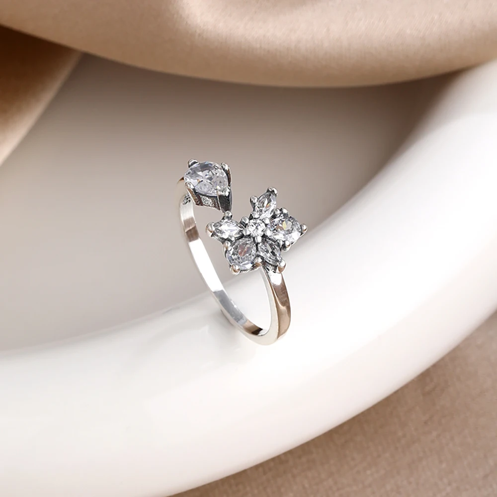 Women's Shining Zircon Adjustable 925 Sterling Silver Ring