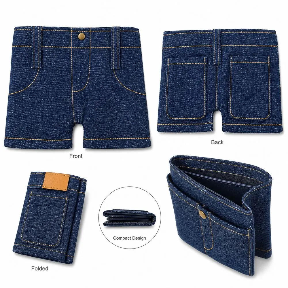 Gifts Foldable Denim Shorts Wallet Snap Button Denim Folding Card Holder Compact Jeans Shaped Wallet Cash Storage