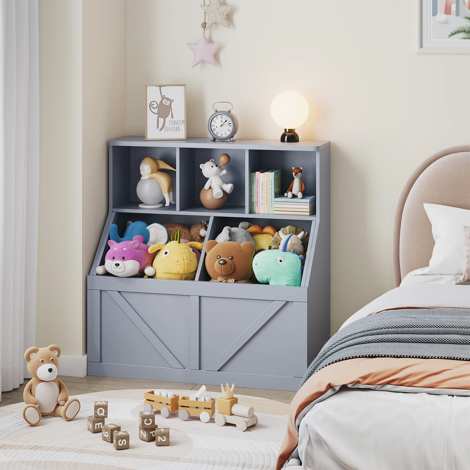 

Kids Bookshelf and Toy Storage, Kids Toy Storage Organizer, Toy Storage Cabinet with Toy Shelf, Toddler Bookshelf Toy Organizer