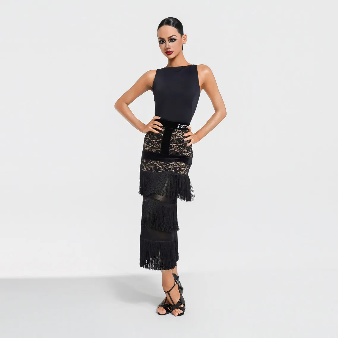 Adults Latin Dance Performance Clothing Women'S Latin Dance Costume Sleeveless Latin Top Fringed Skirt Stage Clothes SL16285