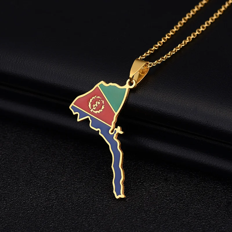 Charm Eritrea Map Flag Pendant Thin Necklaces for Women Girls Silver Color/Gold Jewelry African Map of Eritrean Ethnic Gifts