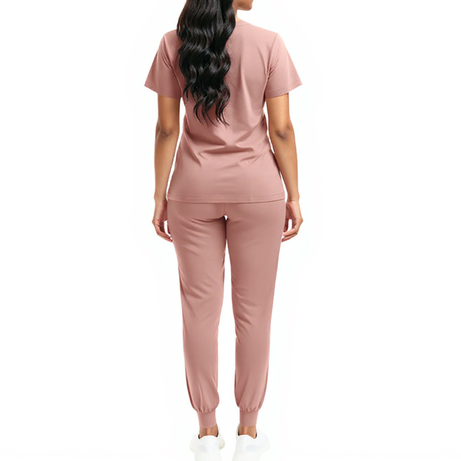 Conjunto de enfermeira feminina com decote em v manga curta multi-cor multi-bolso jogger calças uniforme médico roupas de trabalho de saúde