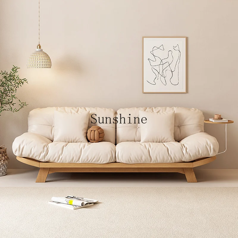 Nordic solid wood cloud sofa living room small cream wind leather sofa