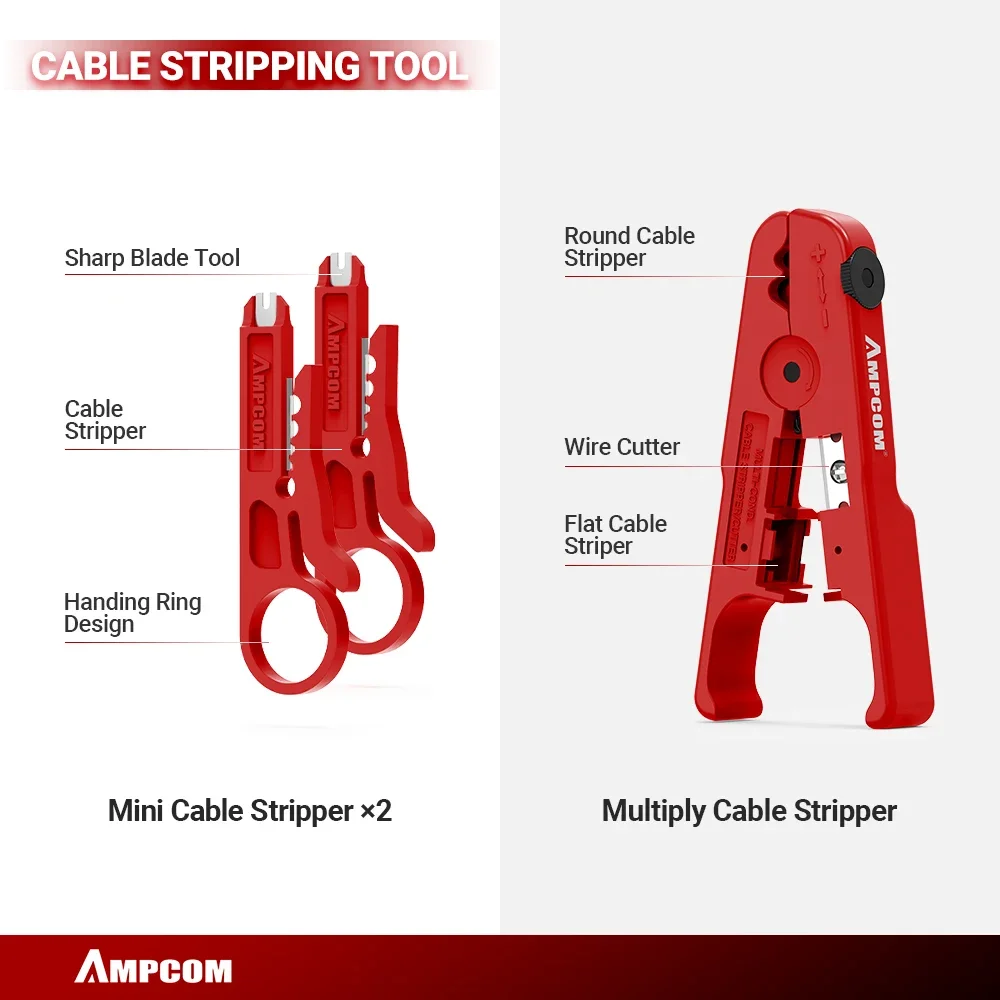 AMPCOM RJ45 Crimper Lan Tester Tool Set Ethernet Kabel Stripper Punch Down Tool rj 45 rj11 Connectors 12 in 1 Bekabeling Reparatieset