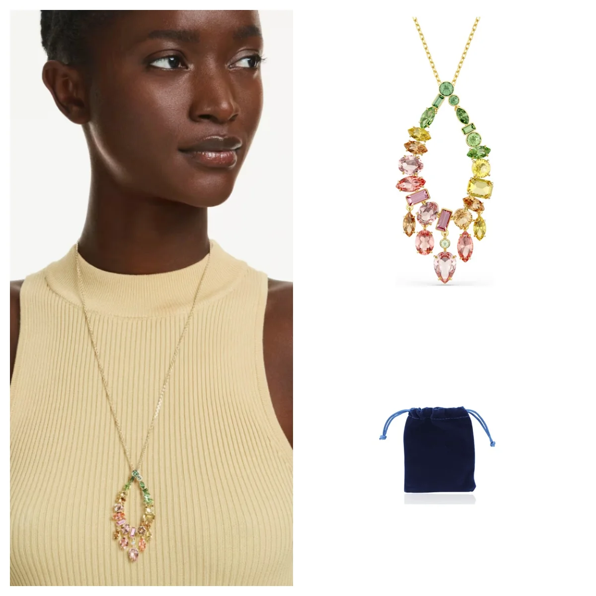 

Gema pendant Mixed cuts, Multicolored, Gold-tone plated