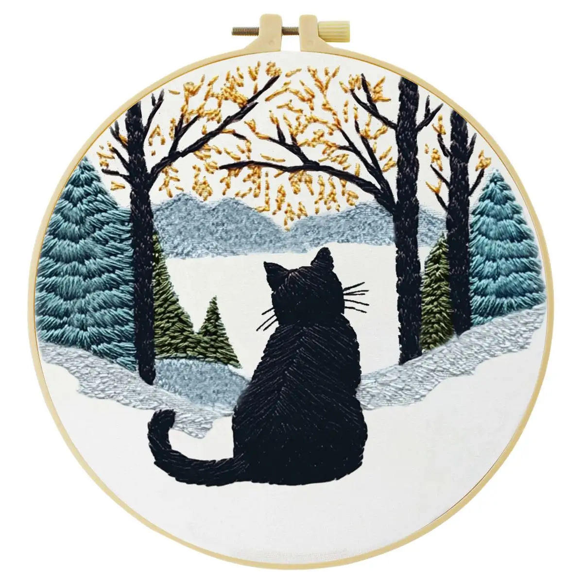 1 Stück 20X20CM/15X15CM 7,87/6,3 Zoll Die schwarze Katze auf dem Schneefeld Stickerei-Starter-Kit DIY-Kit DIY-Stickerei-Kit Handarbeiten – Detail 3