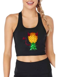 Swinger do góry nogami zły ananas diabeł róg podkoszulki damskie Sexy BDSM Slim Fit krótki Top siłownia Camisole