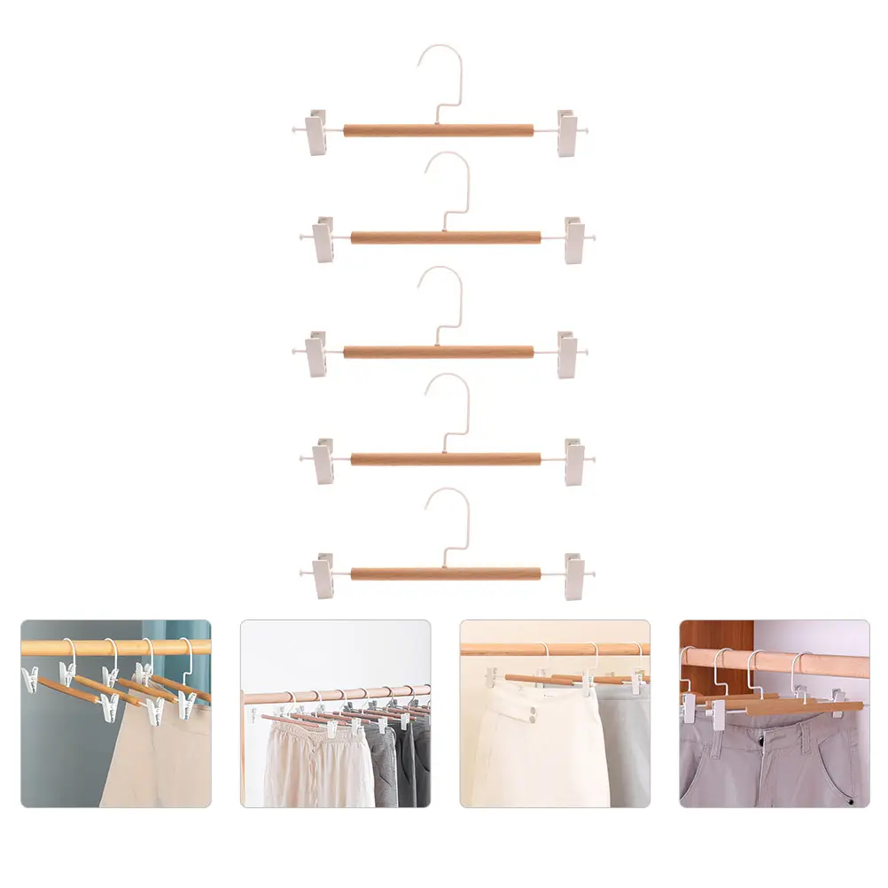 

5pcs Wooden Pants Hanger Non Strong Beech Clothes Hangers Sturdy Laundry Rack Trousers Skirt Hanging Storage for Home