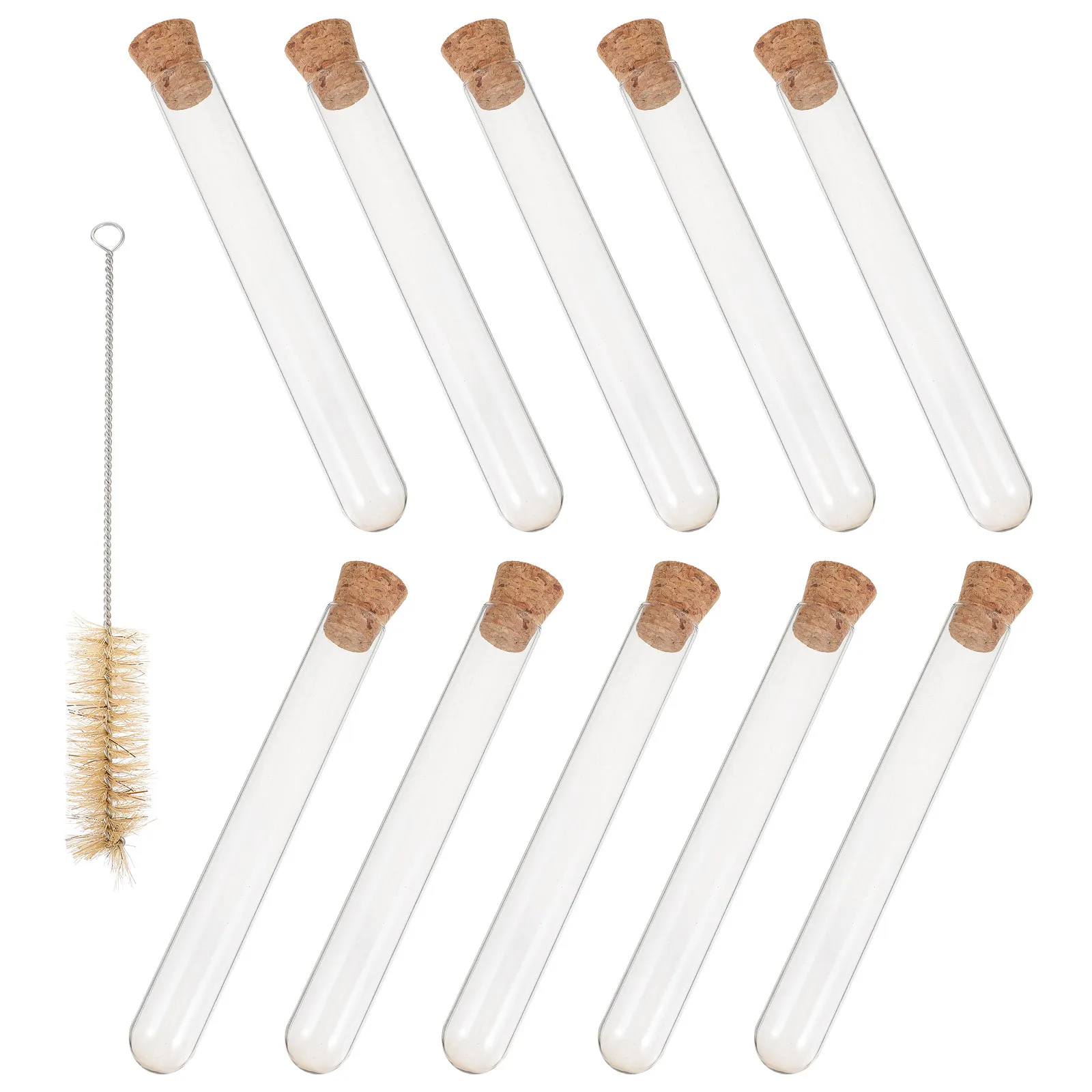 10 Tubos de Ensaio de Vidro Transparente Premium 20x150mm com Rolha de Cortiça Selada Compacta para Líquidos de Beleza, Experimentos Químicos e Casamentos