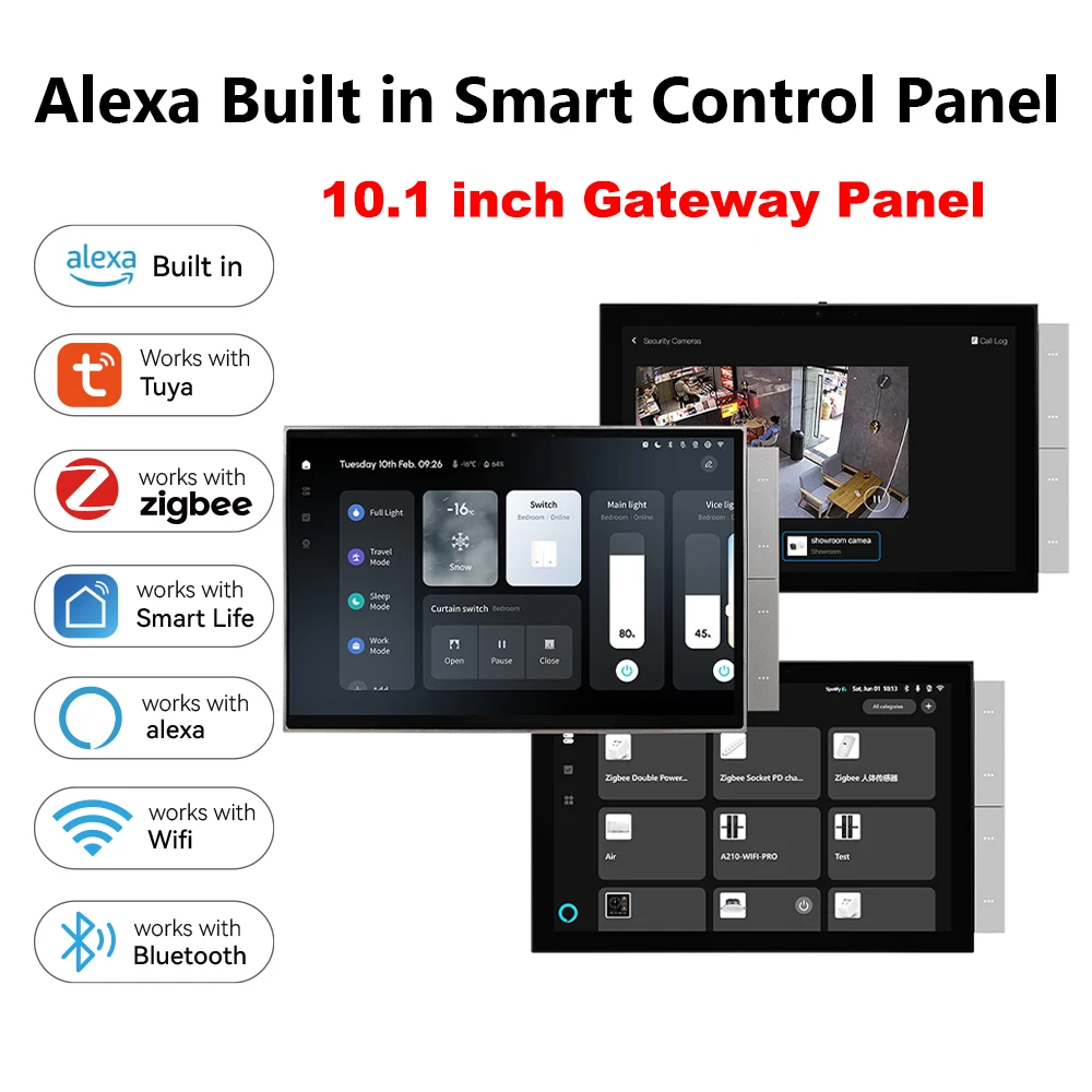 2026 Golden Security 10 Inch Zigbee Wi-Fi IPS Android Gateway Built-in Alexa Voice Tuya Smart Home Automation System App M2E
