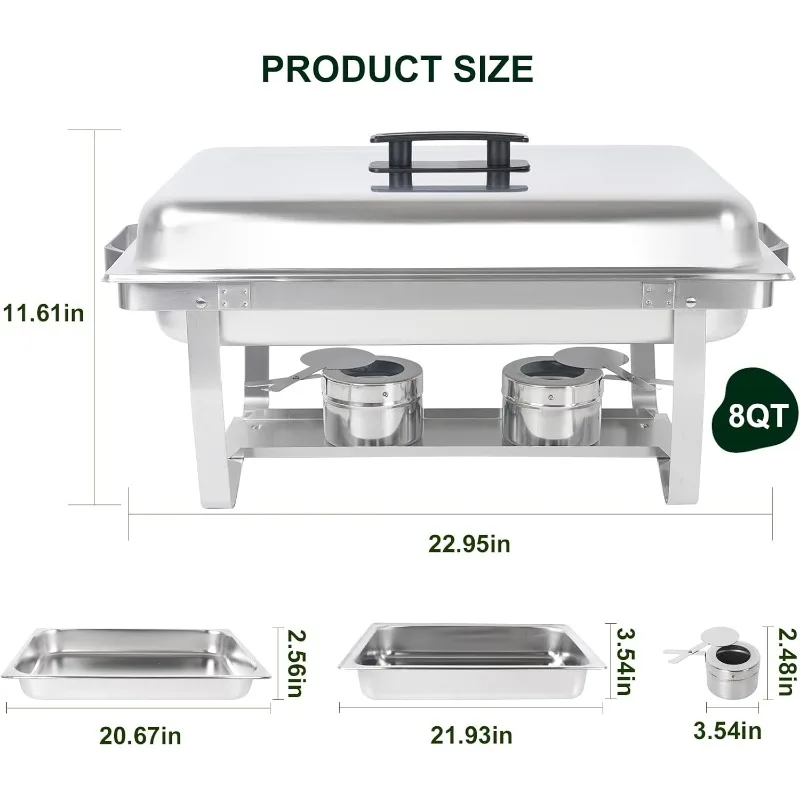 6 Pack Chafing Dish Buffet Set,Stainless Steel Rectangular and Warmer Sets for Catering,with Food Water Pan,Foldable,Fuel Holder