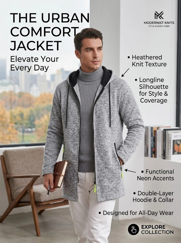 Herren Zip-Hoodie-Jacke, Herbst, lässig, warm, Fleece, Kapuzen-Trenchcoat, Thermo-Winter-Oberbekleidung mit Reißverschlusstaschen, Sweatshirt mit Reißverschluss – Detail 1