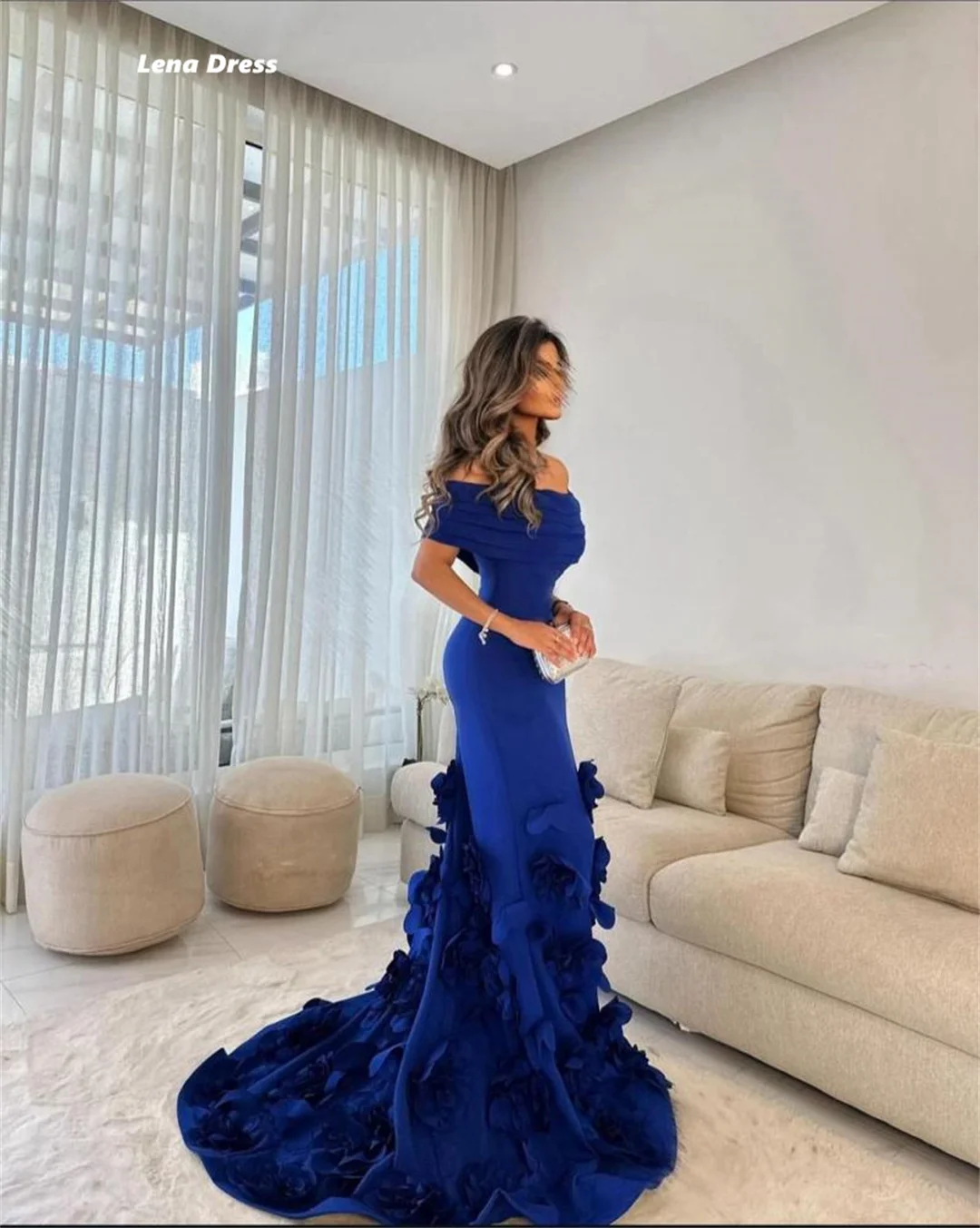 Lena Off the Shoulders Elegant Evening Dresses for Women Luxury Party Dress Mermaid Custom Made 3D Flowers Woman Prom Graduation