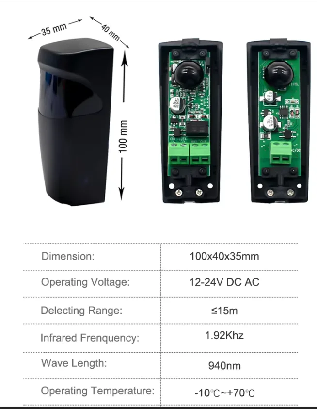 Garagentor-Sicherheits-Infrarotstrahlsensor, IP55 Wetterfeste Fotozelle für Rolltore und Schiebetore – Detail 3