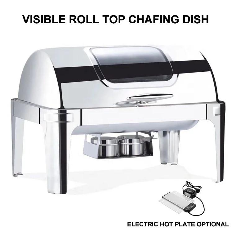 Luxury Rectangular Roll Top Stainless Steel Chafing Dish 9L Large Capacity Fancy Decorative Buffet Set Silver Hotels Restaurants - view 3